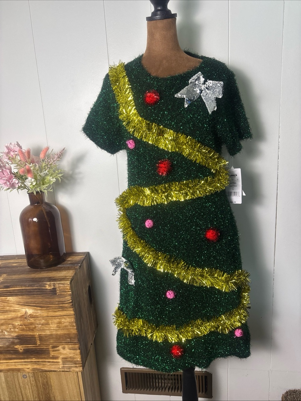 Christmas Tree Tinsel Dress Size Large Woman’s Holiday New